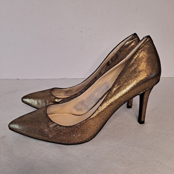 Jessica Simpson Lory Heels Women's Size 6.5M Gold Black Metallic Fabric Upper - Picture 2 of 11